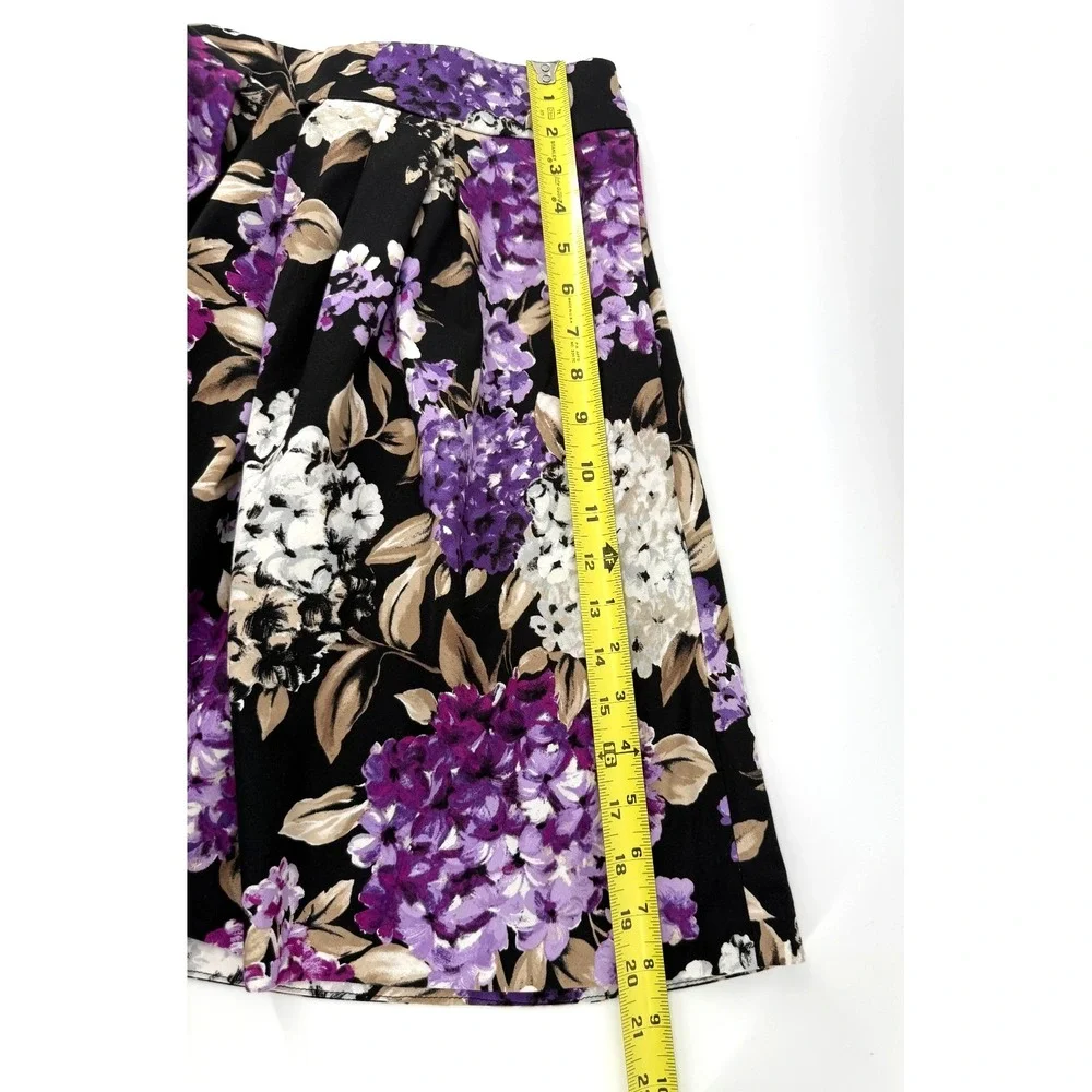 White House Black Market Pleated A Line Skirt Purple White Floral Pocket Women 4